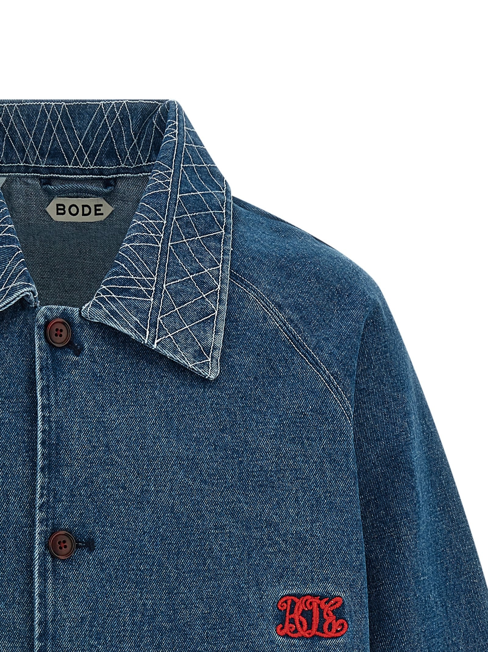 Bode Embroidery Denim Jacket Blue