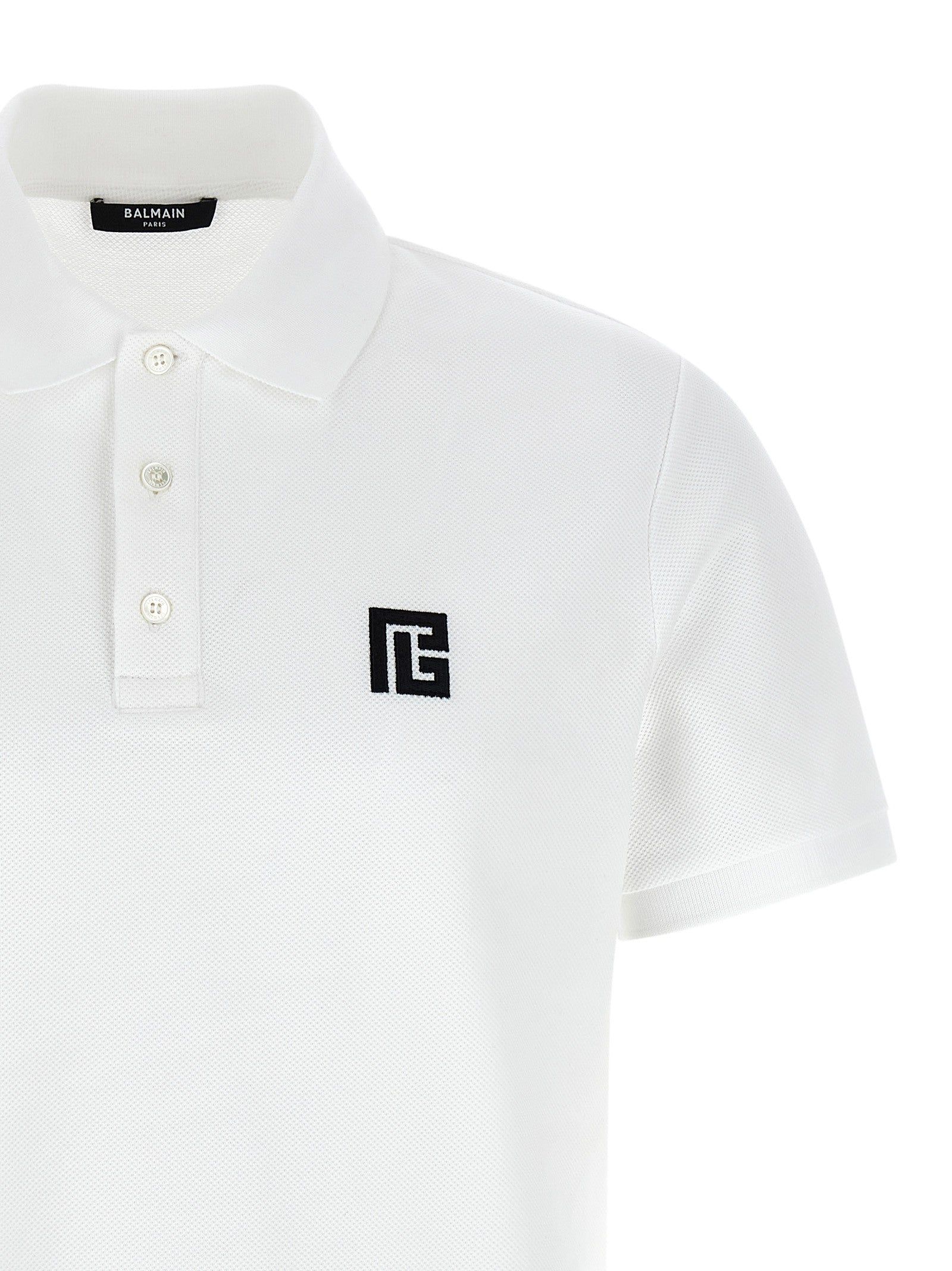 Balmain Embroidery Polo Shirt White