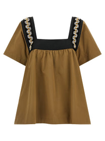 PRADA Embroidery Top Beige