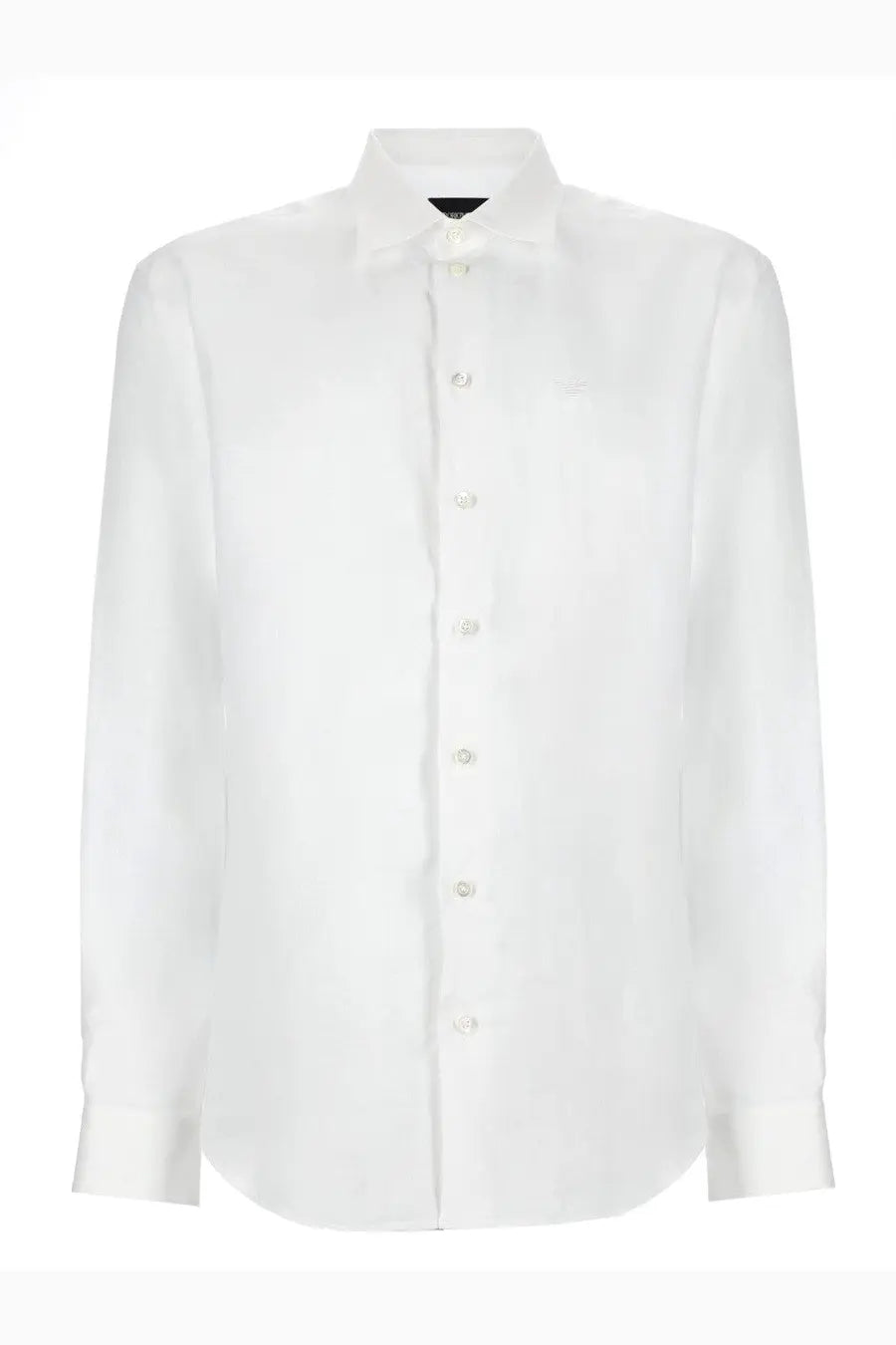 Emporio Armani men’s crisp white dress shirt with classic collar button down front made from smooth cotton fabric