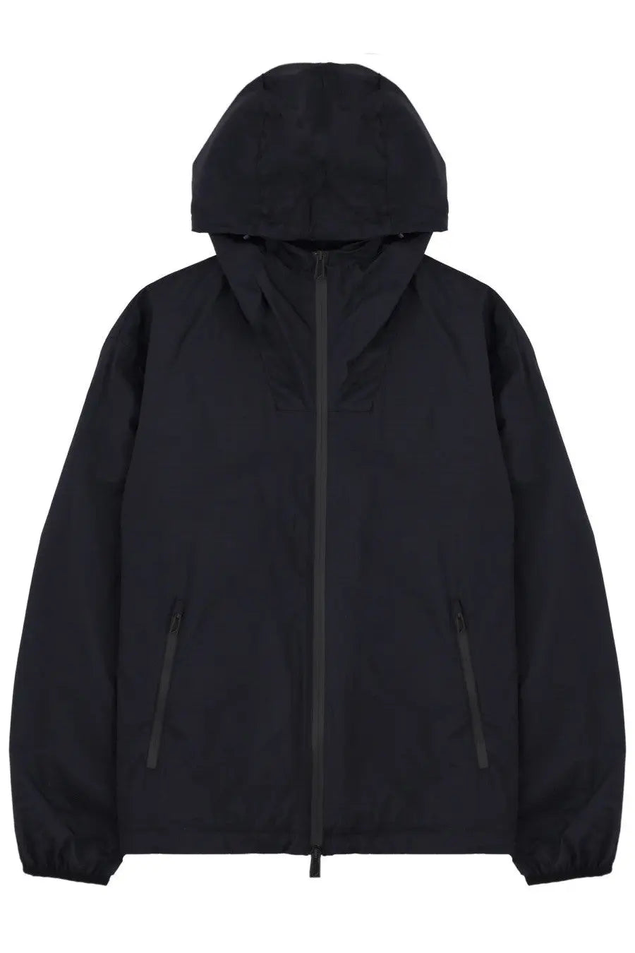 Emporio Armani men’s black hooded jacket with full-length zipper and two side pockets for casual wear