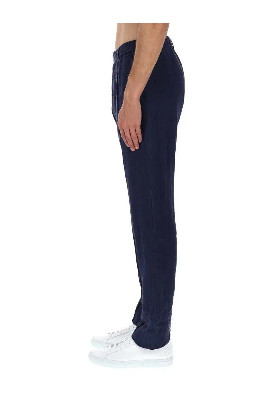 Emporio Armani men’s pantalone dark navy blue cotton trousers with relaxed fit and drawstring waistband