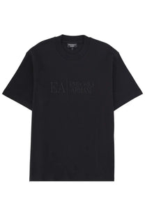 Emporio Armani men’s black t-shirt with subtle embossed logo across the chest in soft cotton material