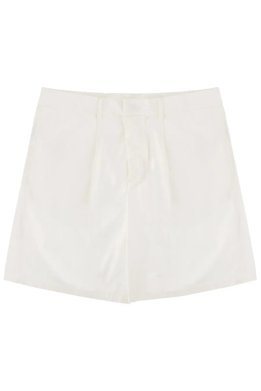 Emporio Armani men’s cream-colored high-waisted shorts in cotone white with tailored pleated front and clean stitching