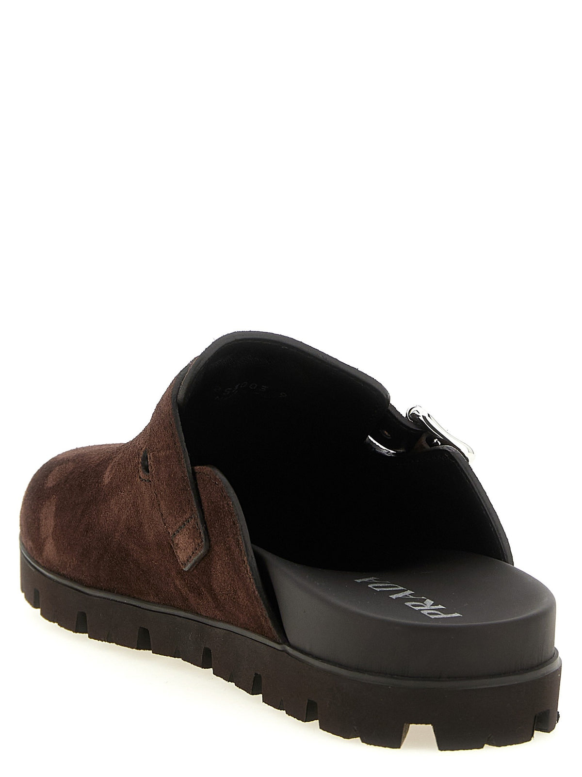 PRADA Enameled Triangle Sabots Brown, view 3