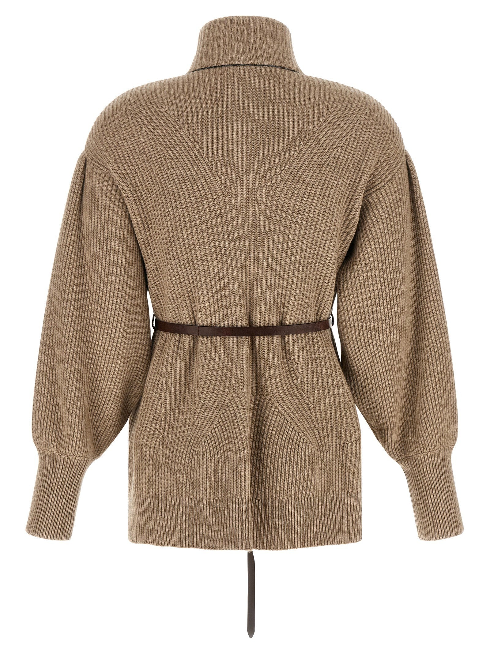 Brunello Cucinelli Women's English Half Ribbed Cardigan Beige
