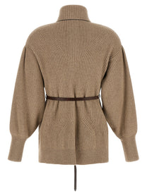 Brunello Cucinelli Women's English Half Ribbed Cardigan Beige