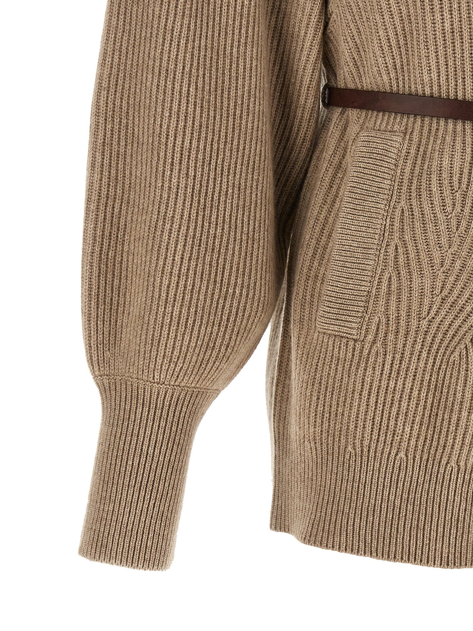 Brunello Cucinelli Women's English Half Ribbed Cardigan Beige