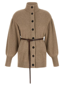 Brunello Cucinelli Women's English Half Ribbed Cardigan Beige