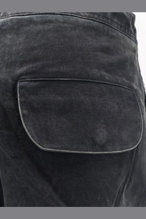 Black denim entire studios unisex barren cargo cotton trousers with faded texture and classic patch pocket on back