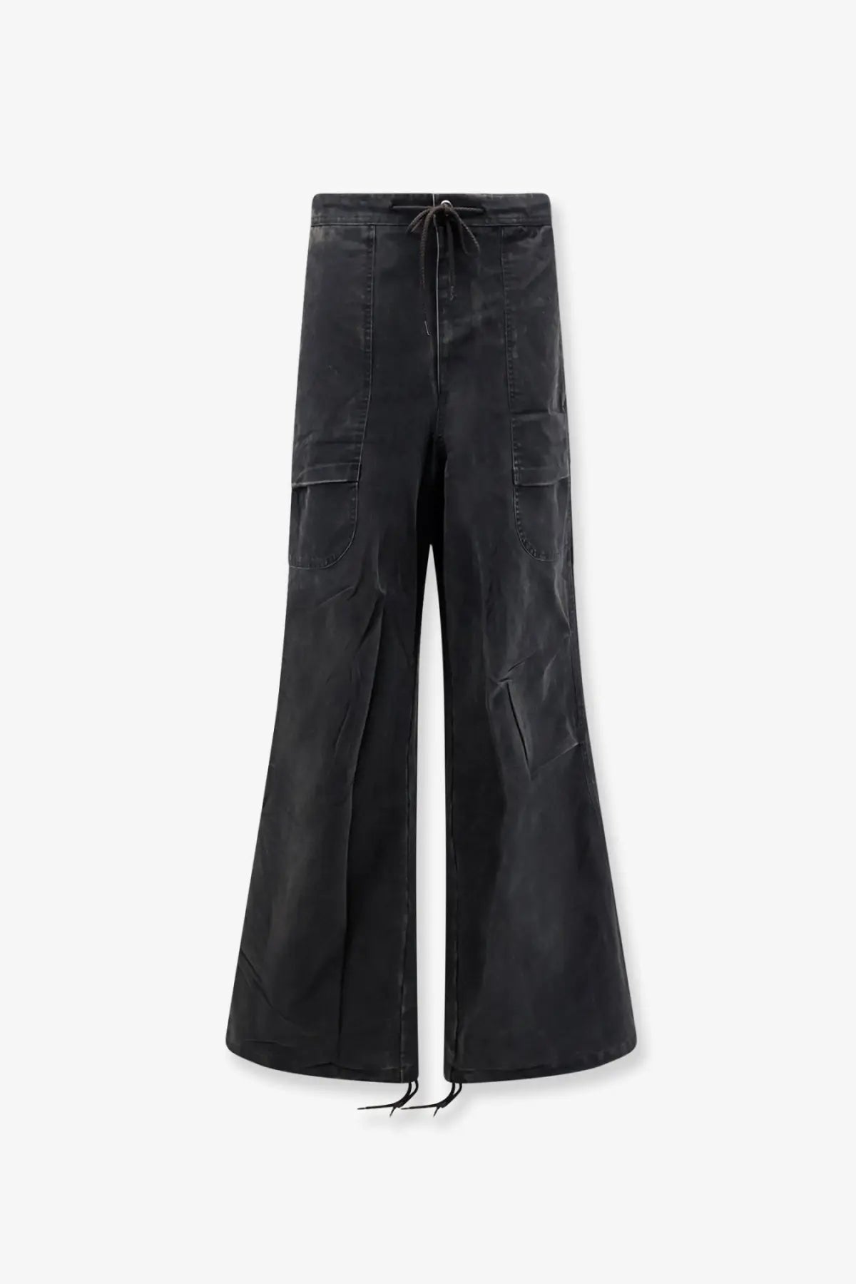 Entire studios unisex barren cargo cotton trousers black with wide-leg fit drawstring waist and multiple flap pockets