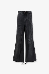 Entire studios unisex barren cargo cotton trousers black with wide-leg fit drawstring waist and multiple flap pockets