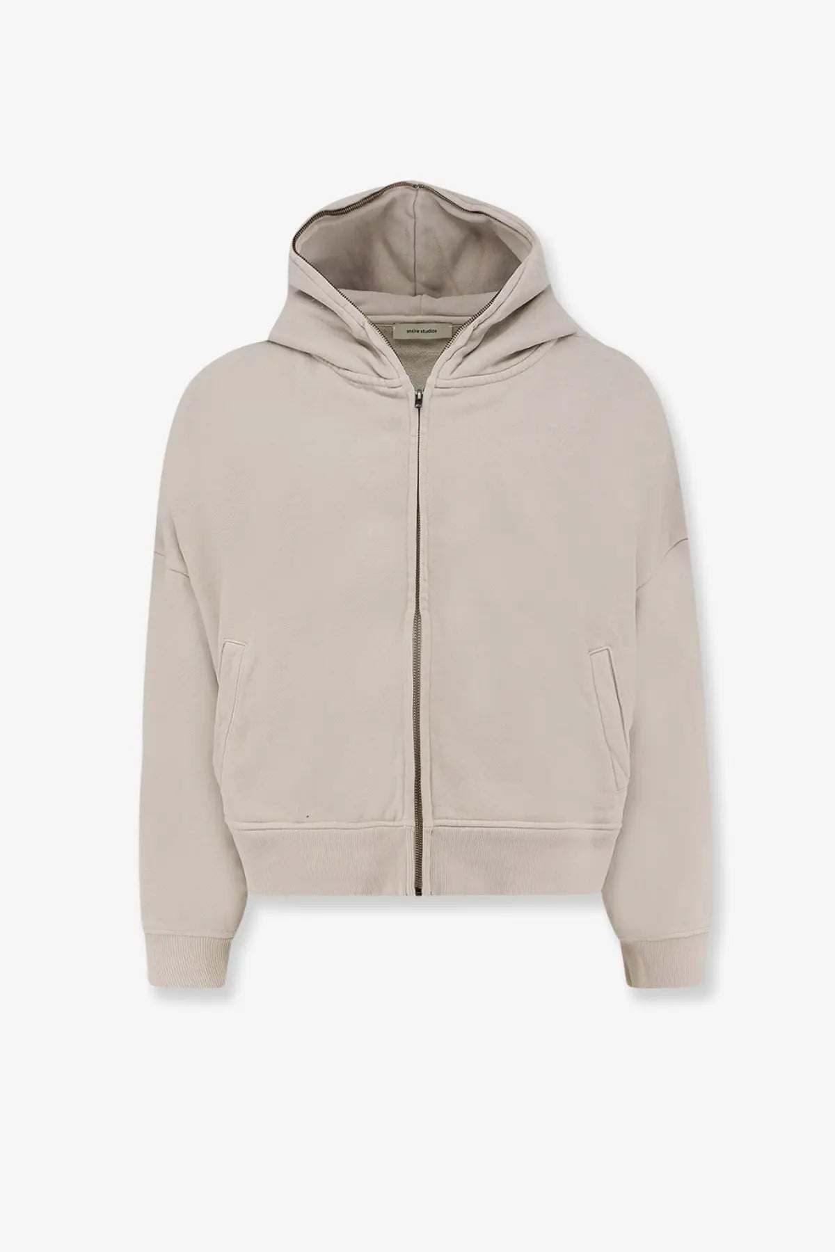 Beige entire studios unisex eternal zip cotton sweatshirt with soft textured fabric and ribbed cuffs