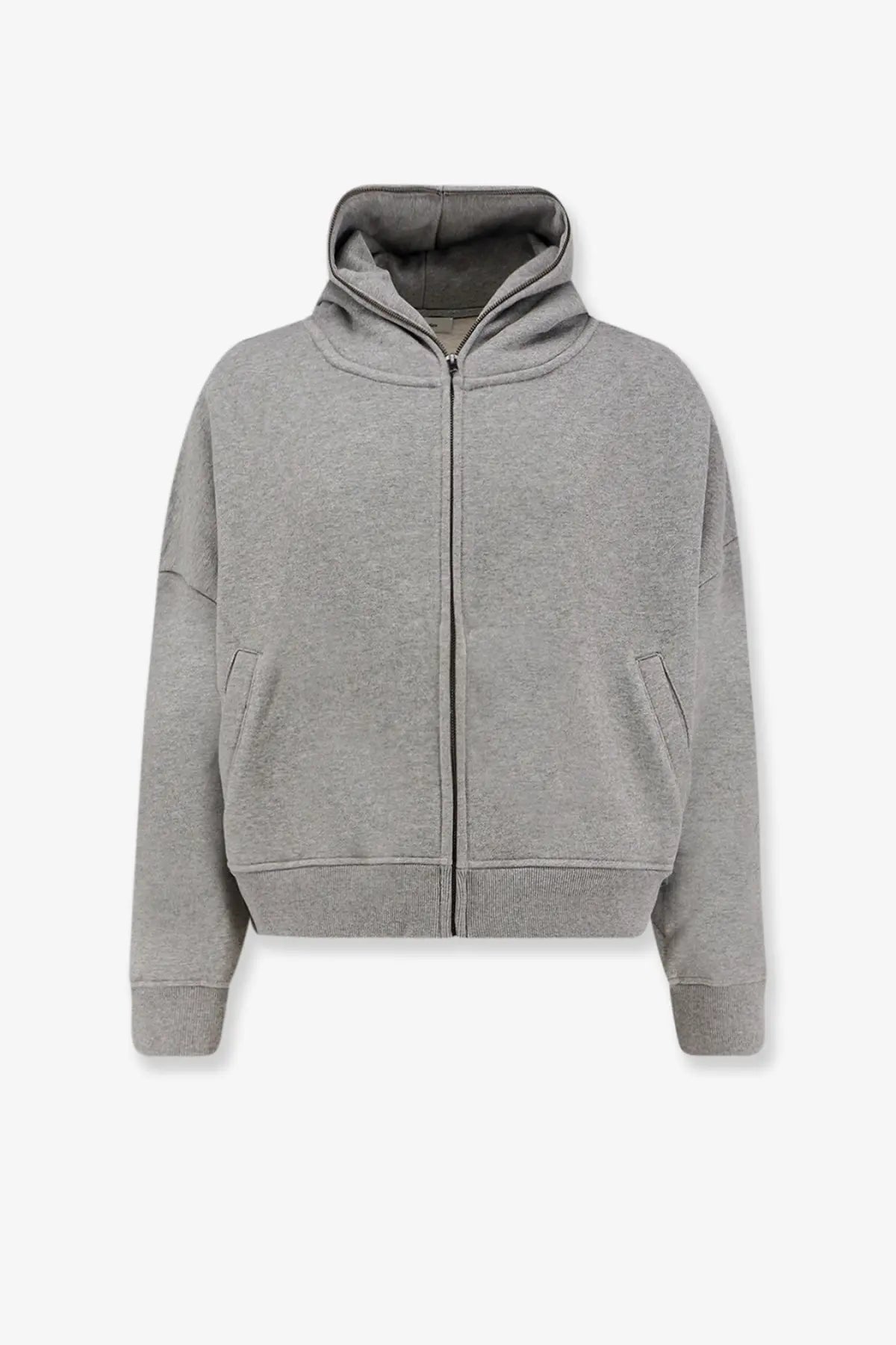 Entire Studios unisex eternal zip cotton sweatshirt grey heather with ribbed hem cuffs and two front pockets