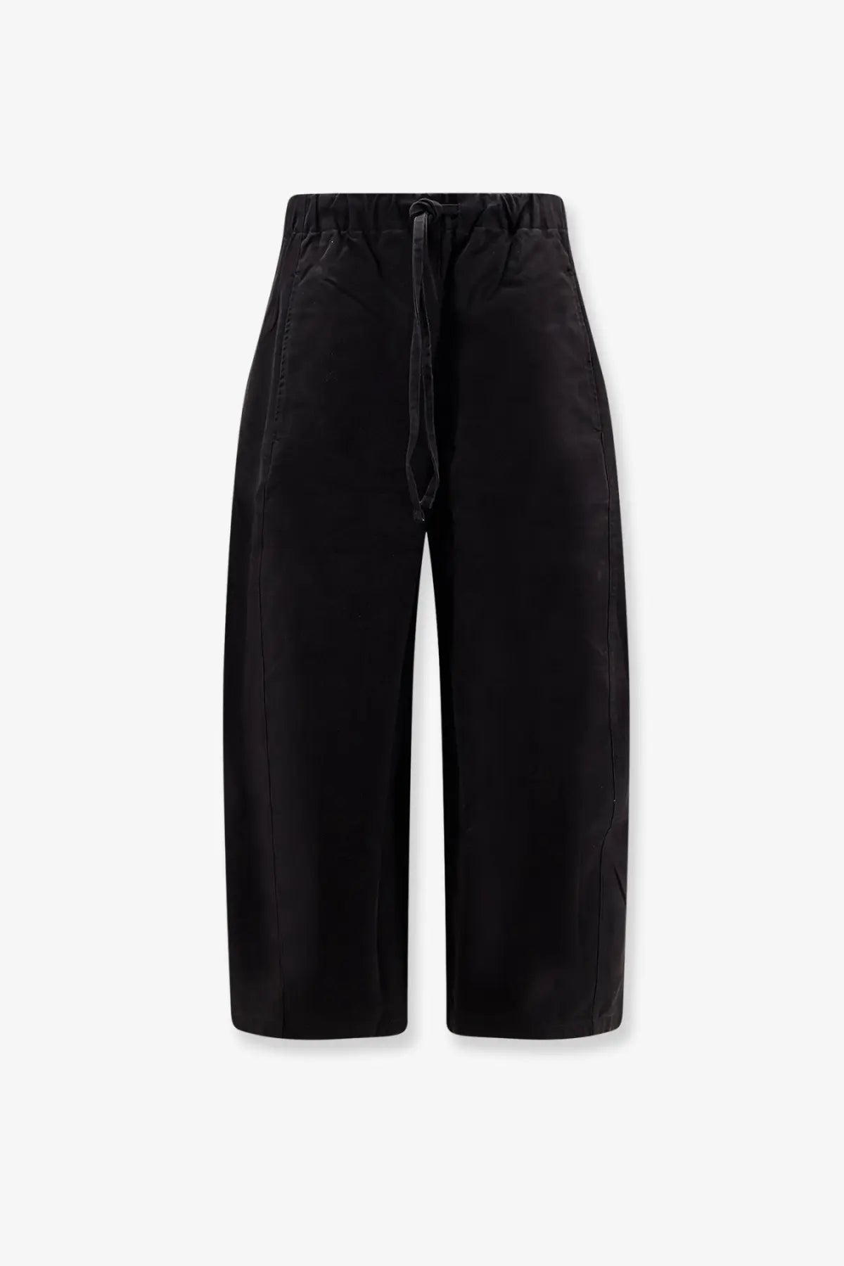 Black high-waisted wide-leg cotton trousers with elastic drawstring waistband from Entire Studios unisex loft collection