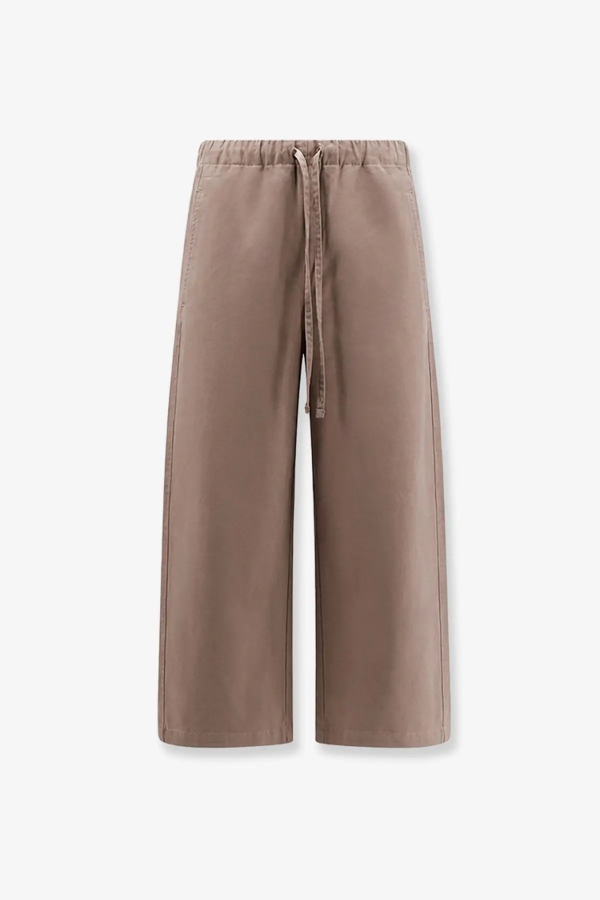 Beige cotton wide-leg trousers with elastic waistband and drawstring from entire studios unisex loft collection clay