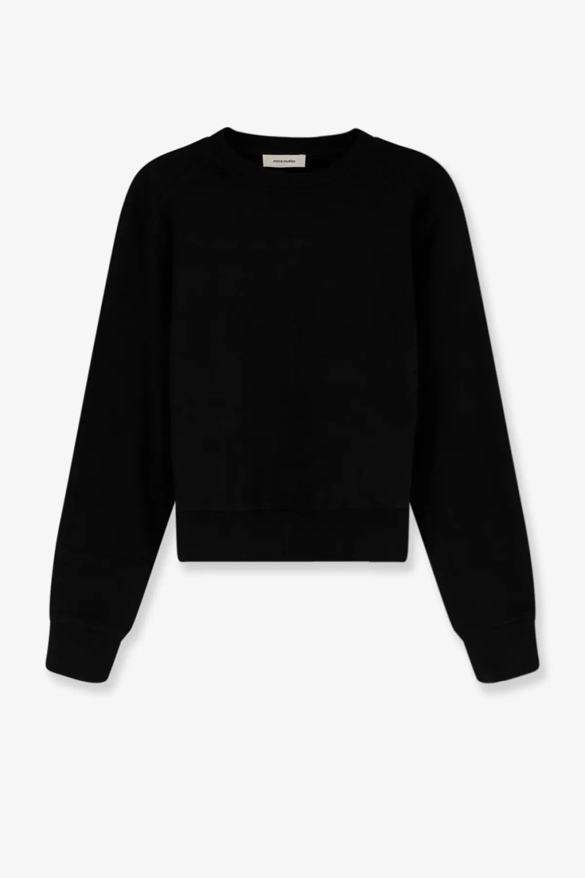 Black cropped unisex pod crew sweatshirt by entire studios with long sleeves cotton fabric and crew neck