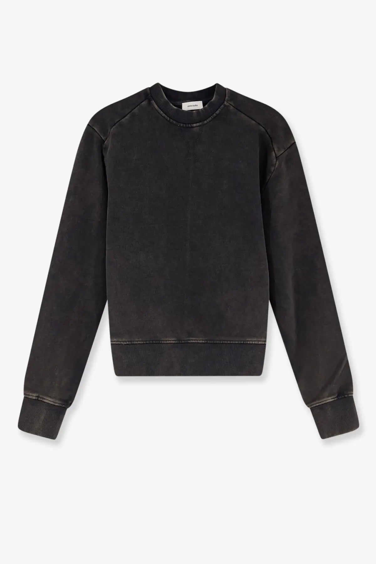 Entire Studios unisex pod crew black cotton sweatshirt with distressed texture and reinforced seams