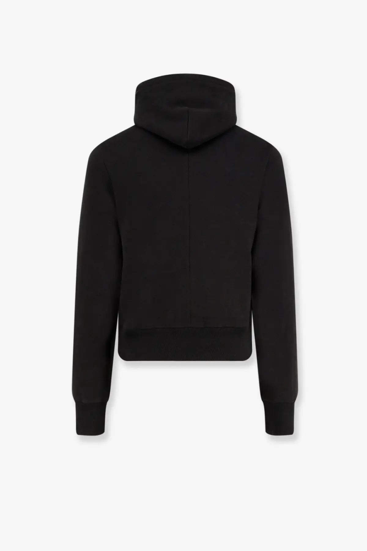 Entire Studios unisex black cropped cotton hoodie with sleek minimalist design and ribbed cuffs