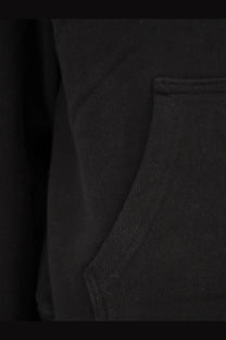 Black textured cotton fabric pocket with stitched edges on entire studios unisex standard hood sweatshirt