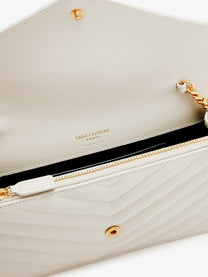 Saint Laurent Women's Envelope Leather Crossbody Bag White