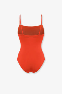 Eres women’s aquarelle lycra one piece swimsuit in vibrant orange with thin spaghetti straps and fitted silhouette