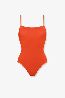Eres women’s aquarelle lycra one piece swimsuit red vibrant orange with thin spaghetti straps sleek fit