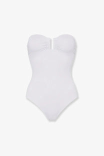 Eres women’s cassiopee white strapless lycra one-piece swimsuit with ruched bust and center-front zipper