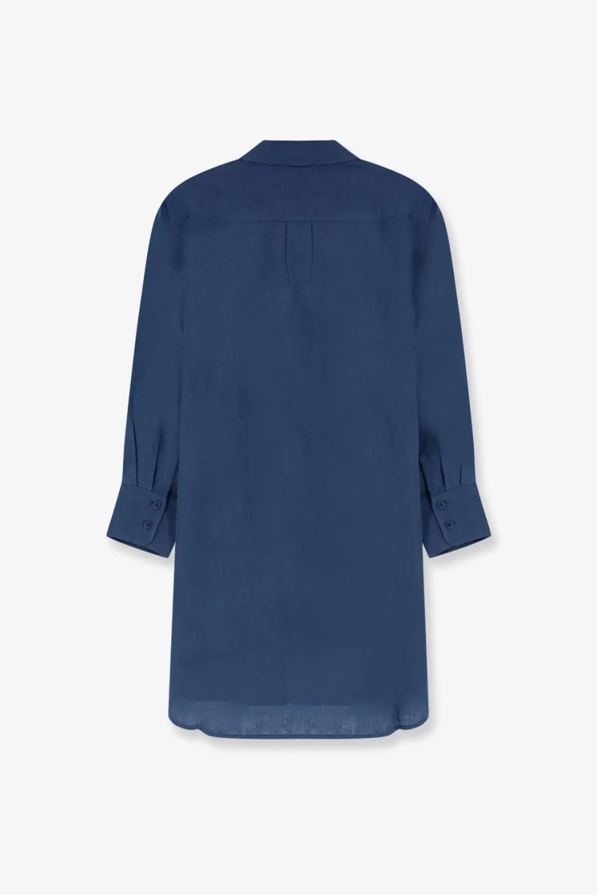 Eres women’s mignonette linen shirt blue shown from the back with long sleeves, rolled cuffs, and a subtle pleat