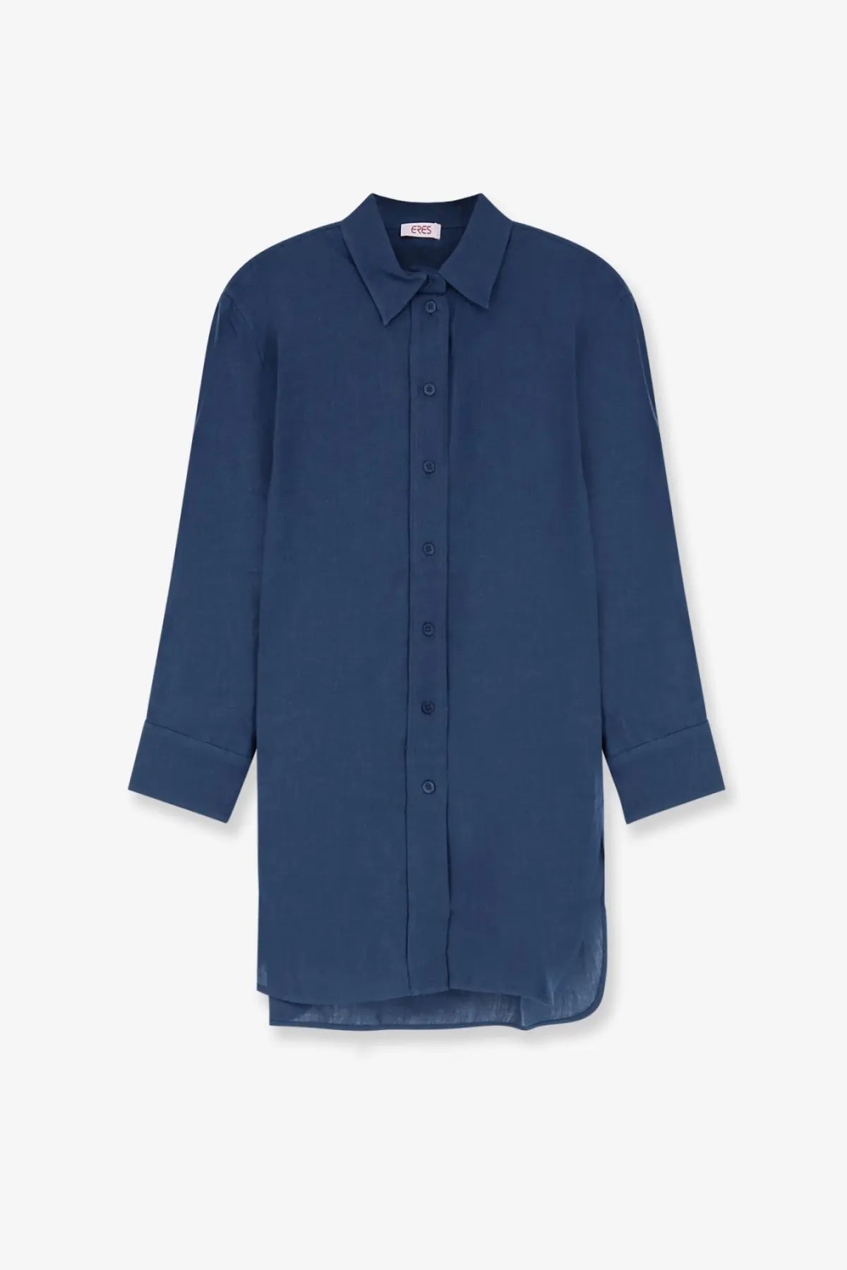 Eres women’s mignonette linen shirt blue navy long-sleeved button-up with classic collar and pleated cuffs