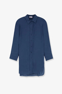Eres women’s mignonette linen shirt blue navy blue long-sleeved button-up with classic collar and cuff pleats