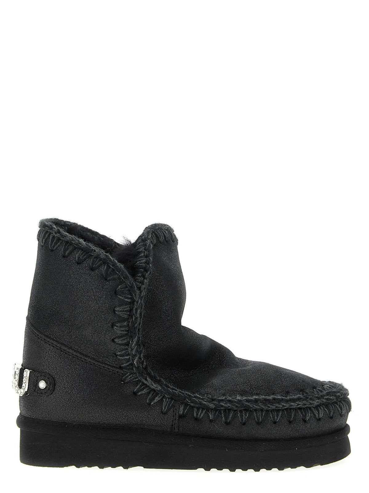 Mou Eskimo Rhinestone Ankle Boots Black