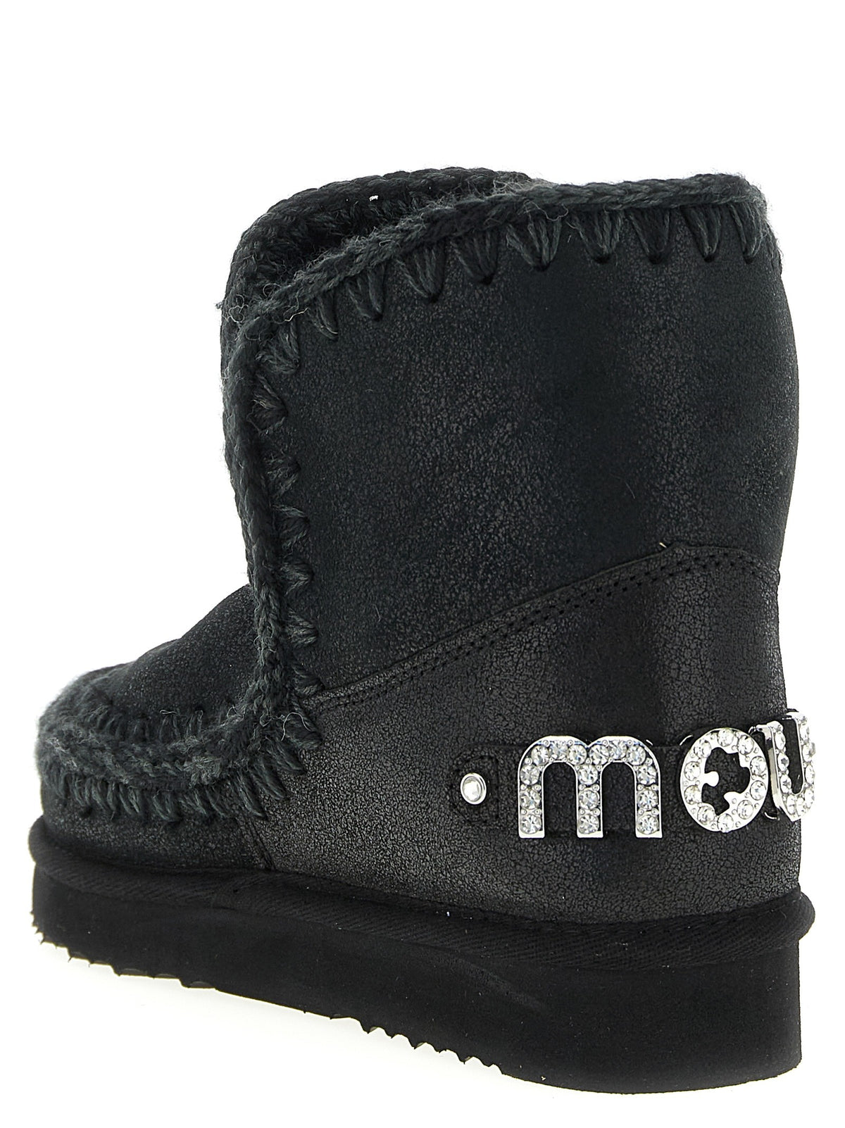 Mou Eskimo Rhinestone Ankle Boots Black