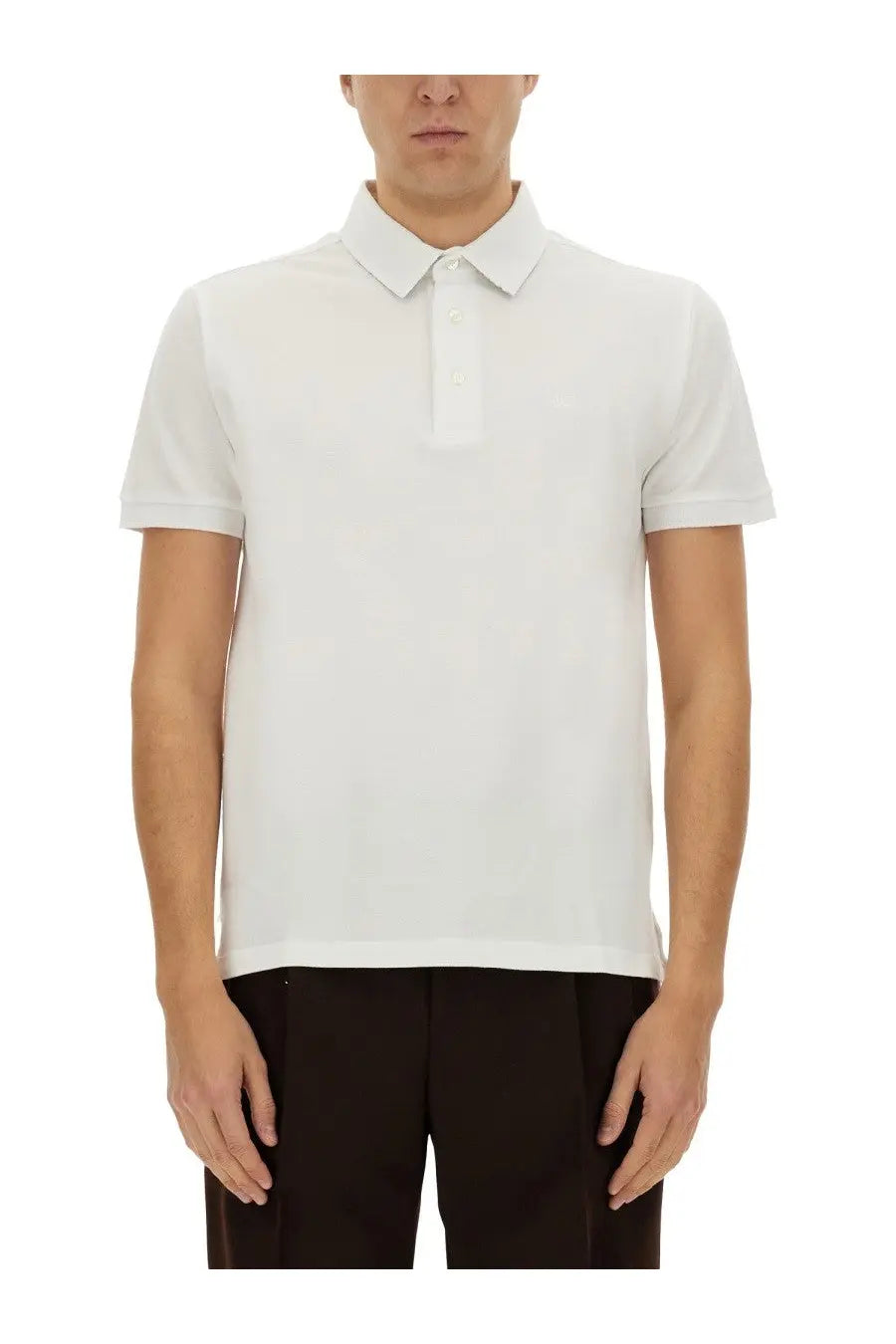 Etro men’s white cotton polo shirt with short sleeves, classic collar, and button placket for casual wear