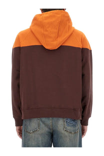 ETRO men’s orange and brown color-blocked hooded sweatshirt with ribbed hem and cuffs