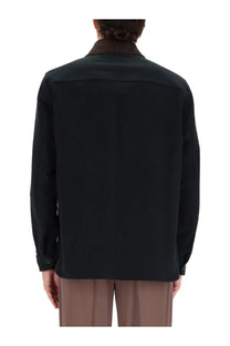 Etro men’s black cotton jacket with contrasting brown ribbed collar for stylish casual wear