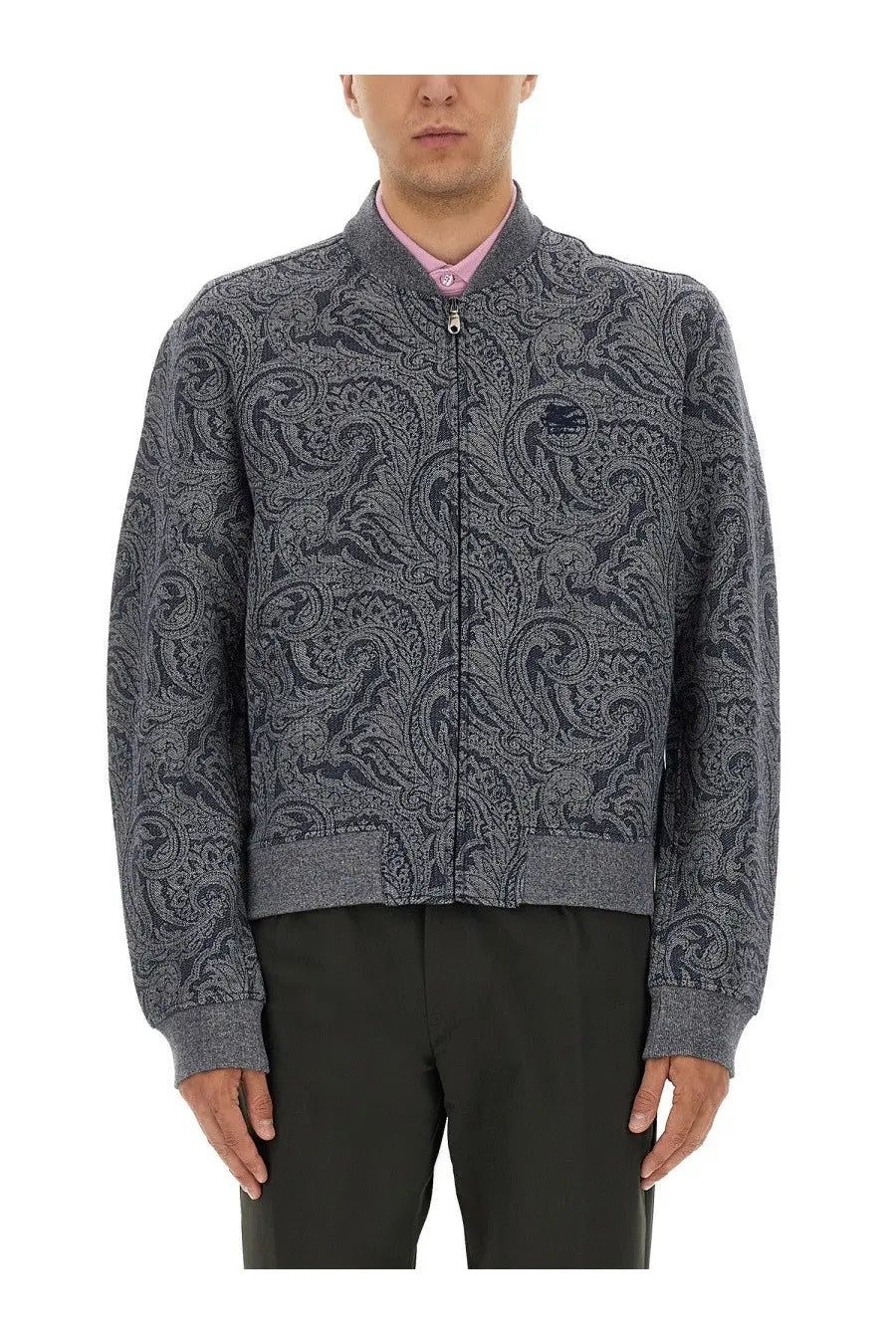 Etro mens jacquard bomber jacket grey with dark paisley pattern