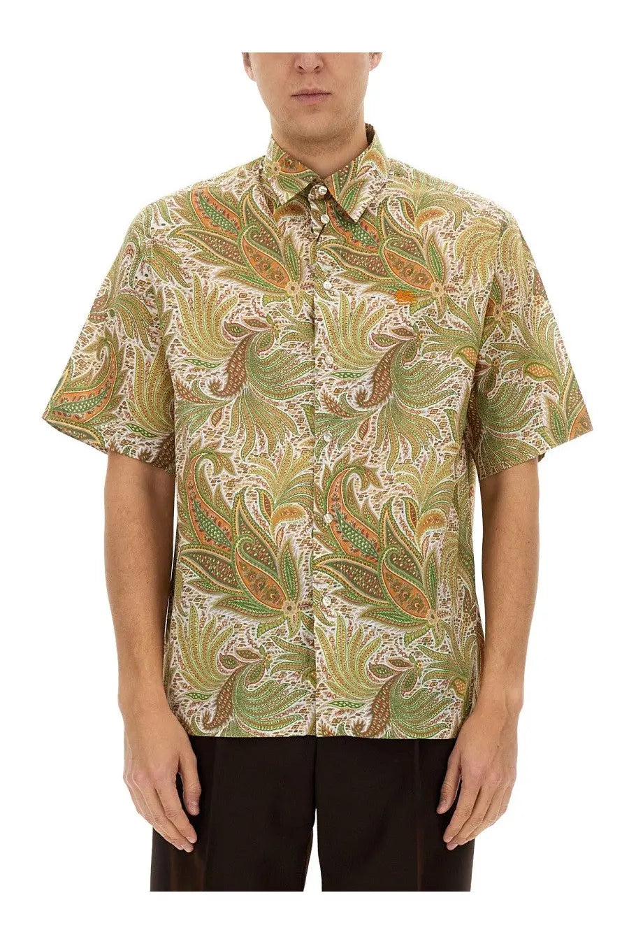 Etro mens over shirt beige with green paisley pattern
