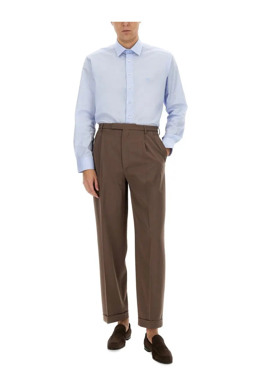 Etro men’s Pegasus shirt blue light blue long-sleeved dress shirt with classic collar and button-down front