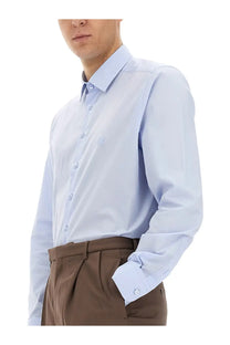 Etro men’s pegasus light blue long sleeved dress shirt with subtle embroidered logo on left chest