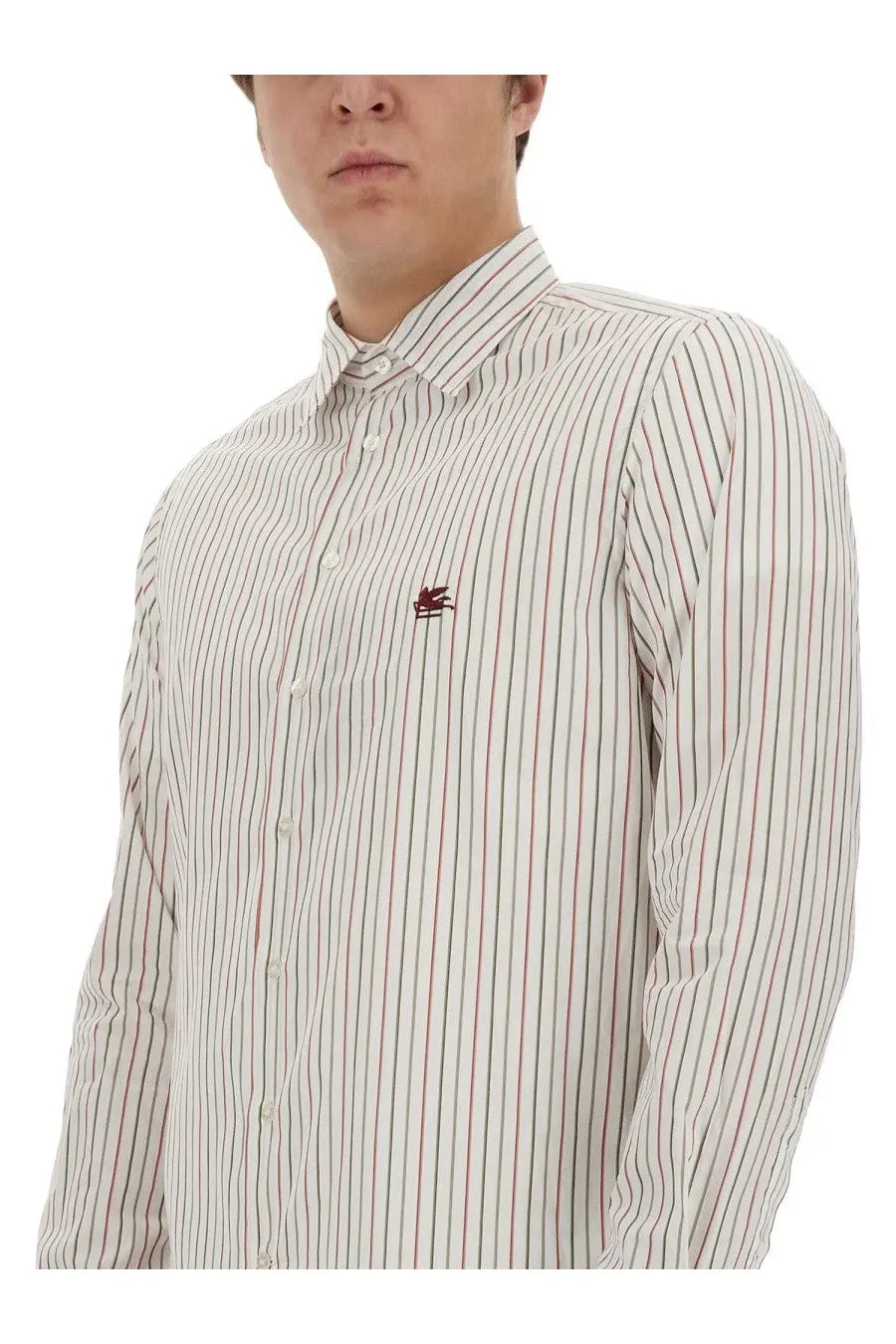 ETRO Men’s Pegasus white shirt with red green stripes and logo