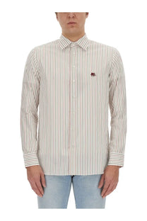 ETRO Men’s Pegasus white striped long-sleeve button-down shirt