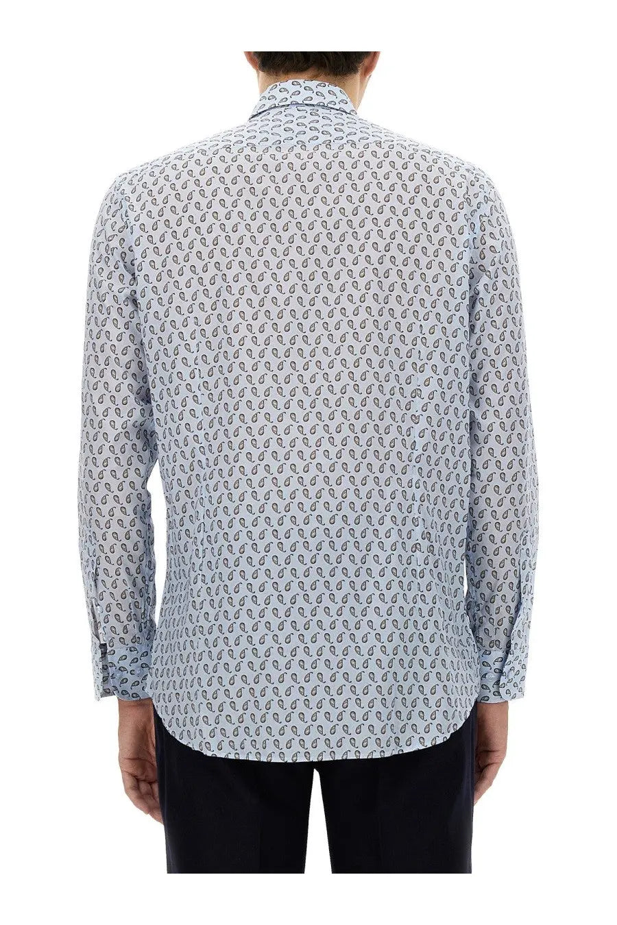 ETRO Mens Rome Blue shirt with light blue button-down and subtle black gray paisley pattern