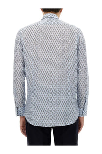 ETRO Mens Rome Blue shirt with light blue button-down and subtle black gray paisley pattern