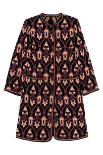 Etro women’s cappotto reversibile multicolor black quilted coat with mauve beige pattern and gold-toned stitching edges