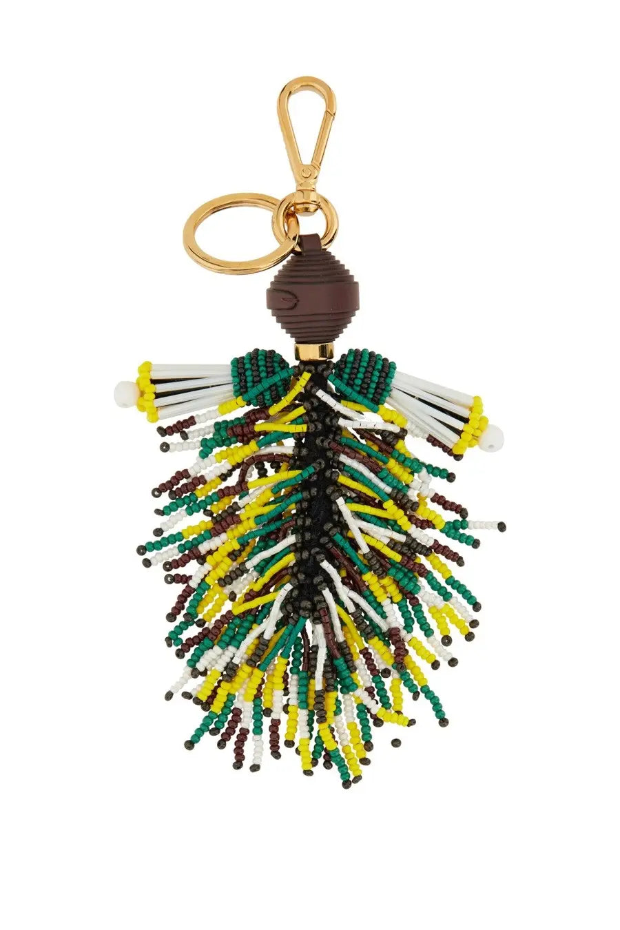 Etro women’s charm multicolor colorful beaded tassel keychain with gold-tone metal clasp and intricate green yellow beads