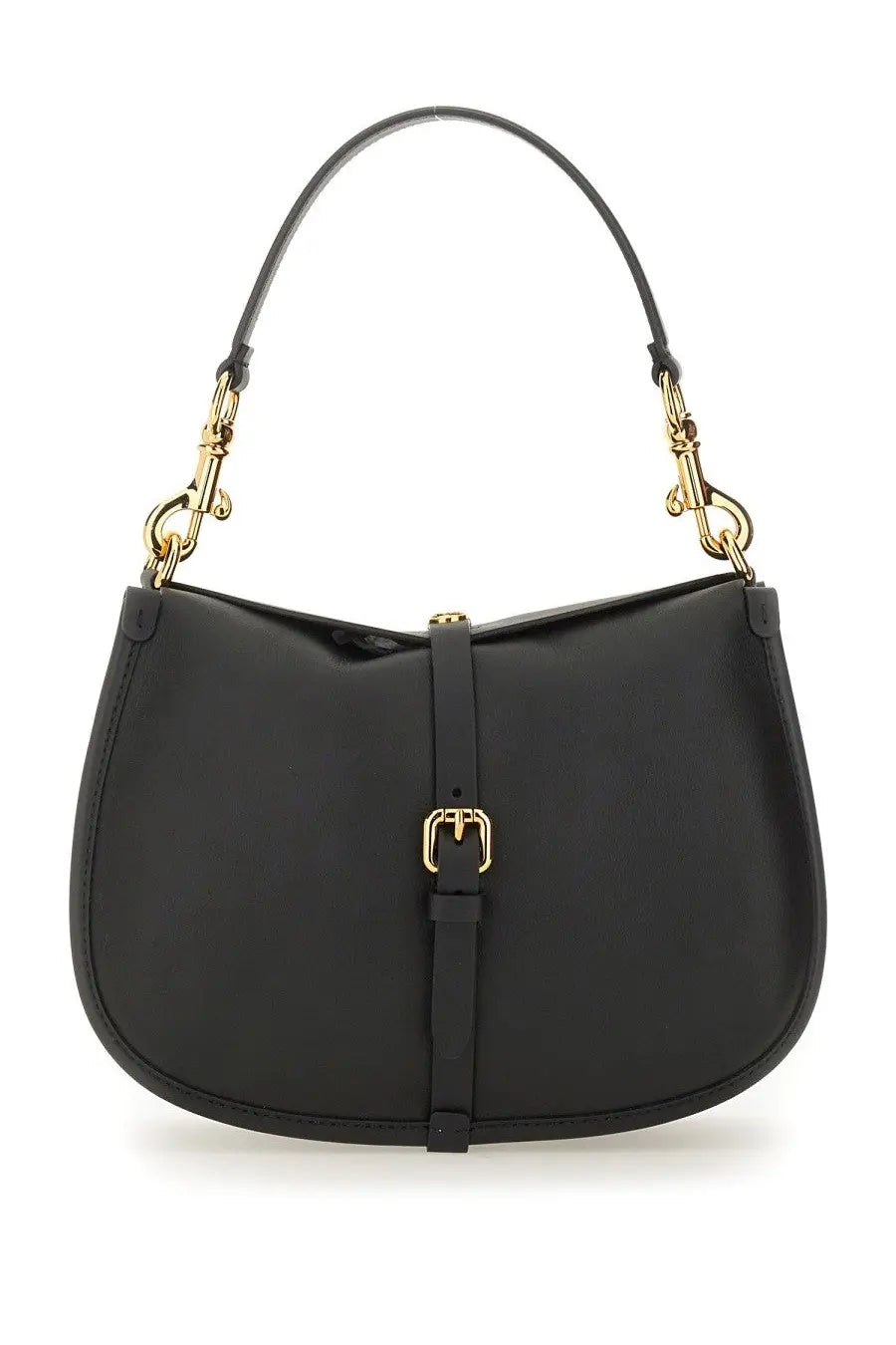 Etro women’s medium pony bag black leather with gold-tone hardware and curved top handle