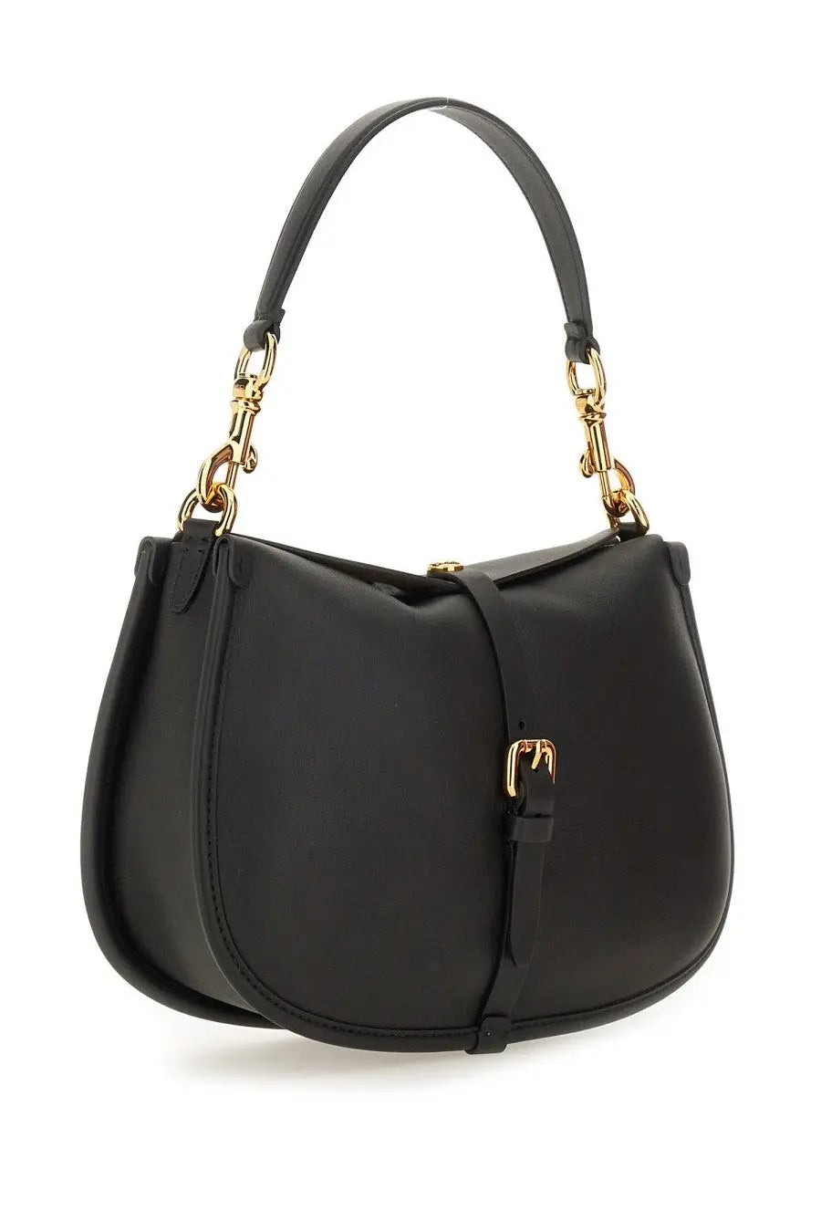Etro women’s medium pony bag black leather handbag with gold-tone hardware and curved top handle