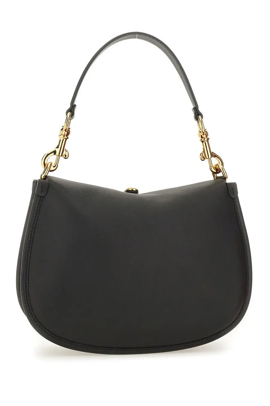 Etro womens medium pony bag black leather handbag with gold tone hardware and curved top handle