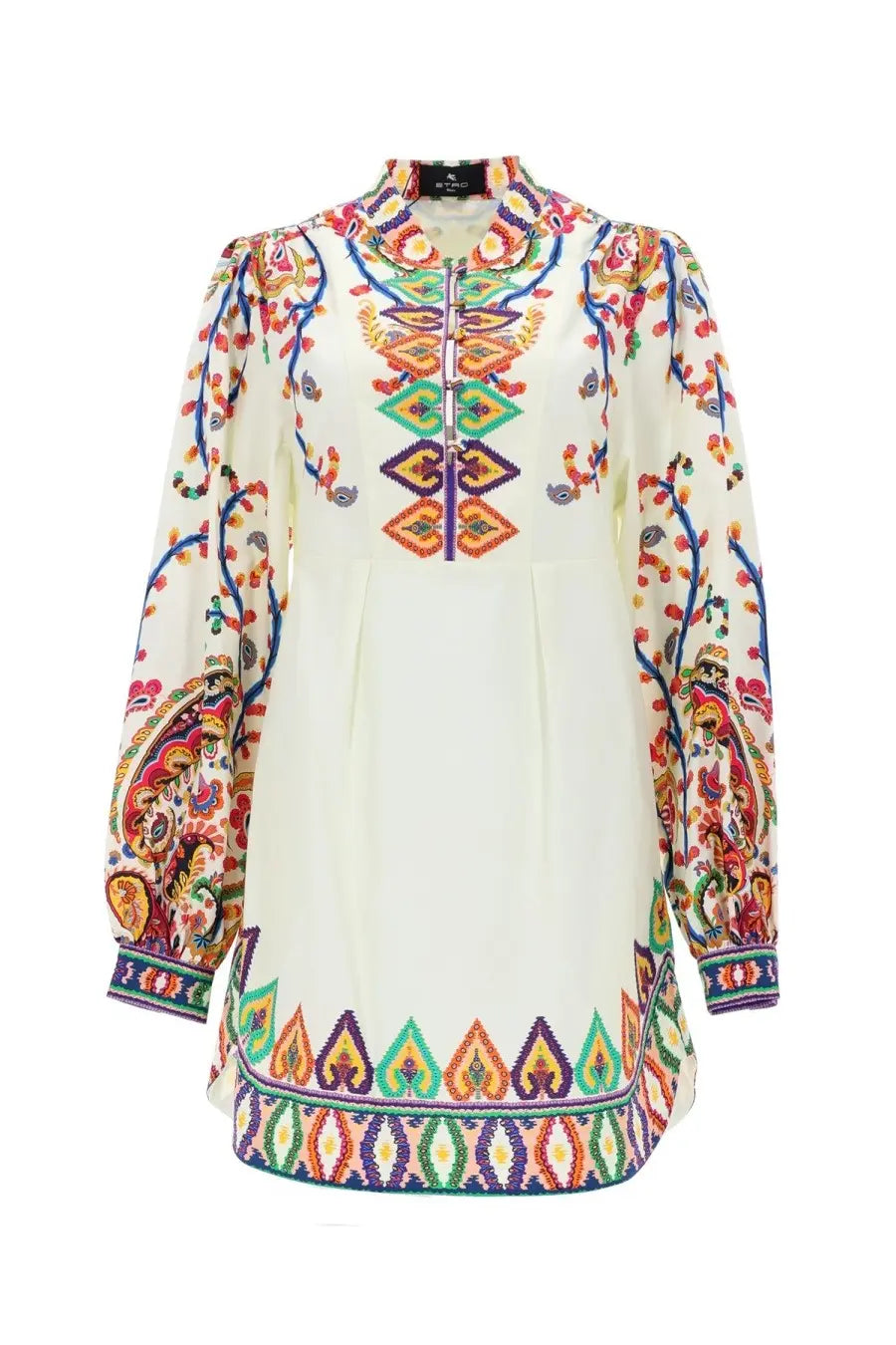 Etro women’s cream blouse with multicolor paisley and geometric embroidery long sleeves and button-down front